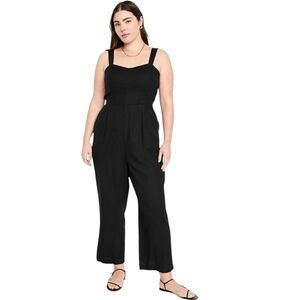 Old Navy Linen Blend Cami Smocked Jumpsuit in Black Jack Like New - Sz XL